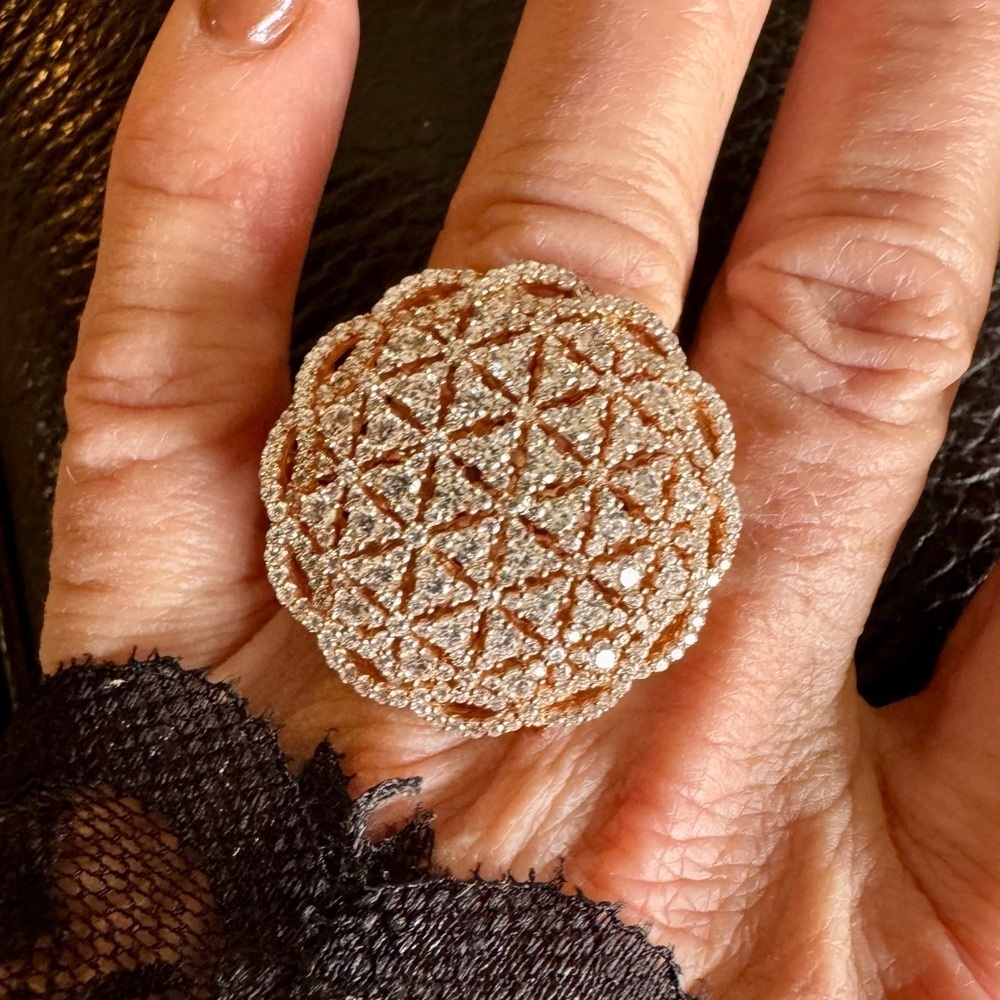 NEW! Elegant Rose Gold‎ Filegree Ring Sterling silver base with rose gold over